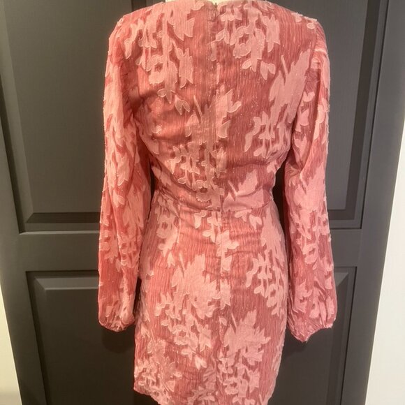 Lululs Meant to Shine Floral Jacquard Mini Dress, NWT, Size S, V Neck, Pink - Picture 3 of 11